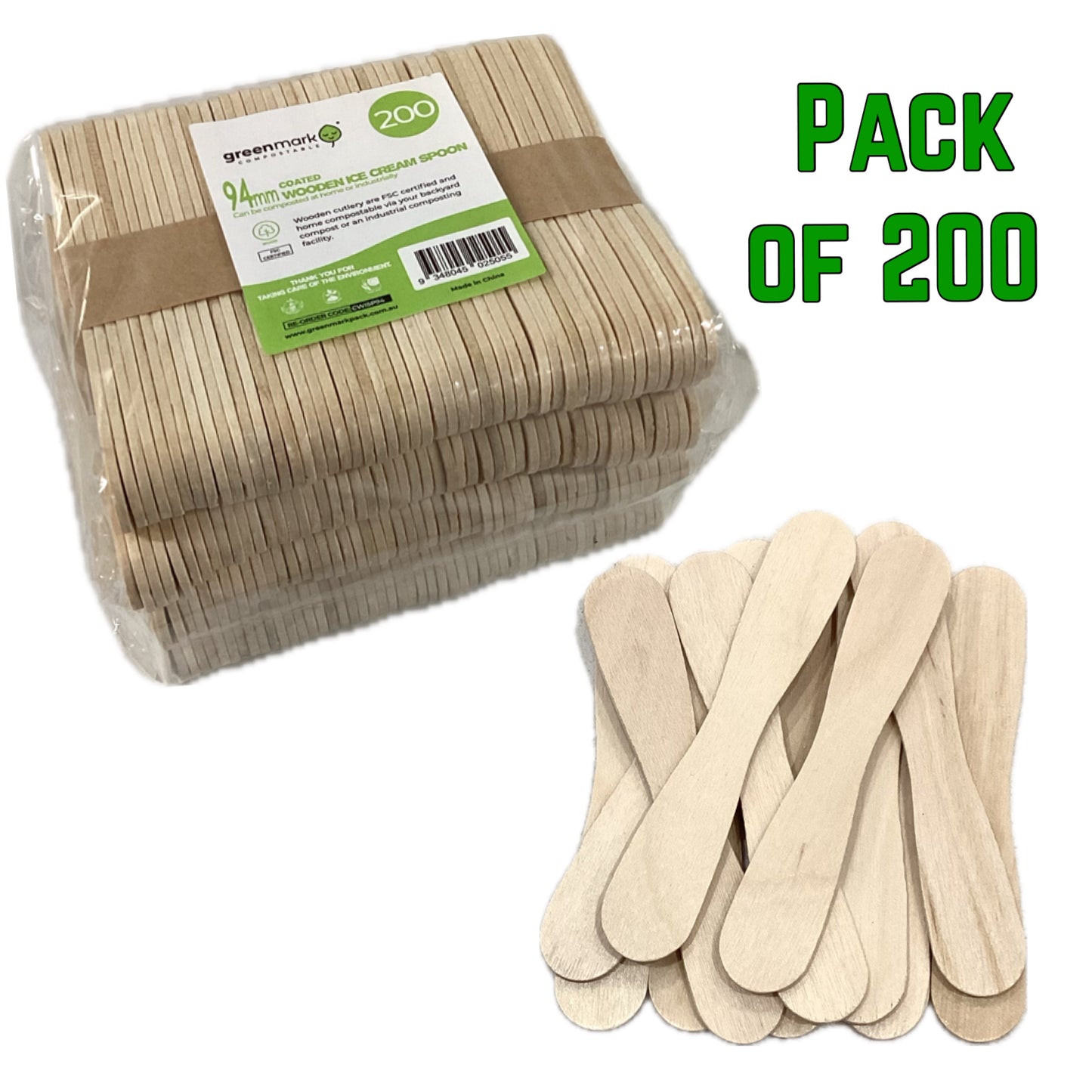 Premium coated wooden ice cream spoons - 200 pcs