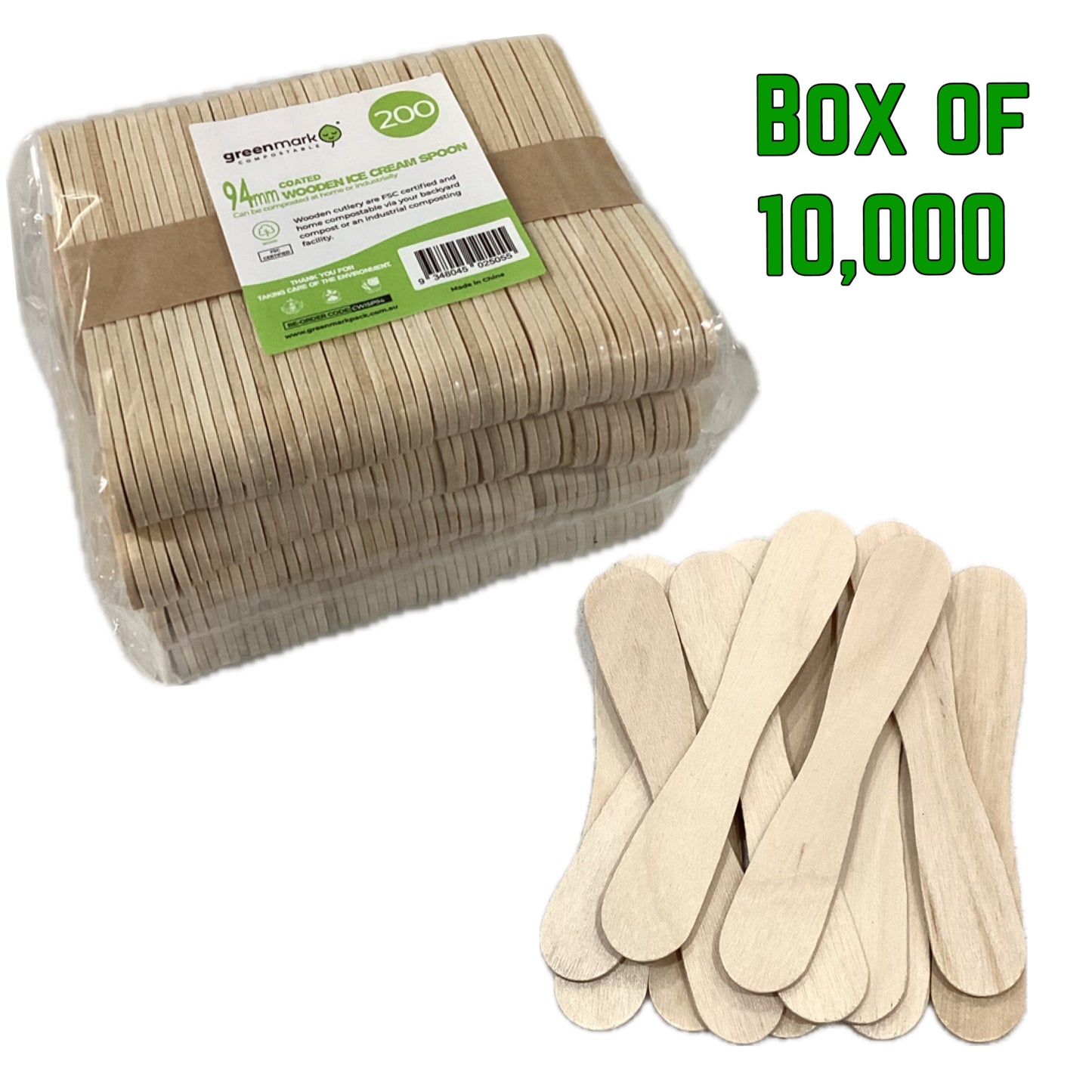 Premium coated wooden ice cream spoons - full box 10,000 pcs .