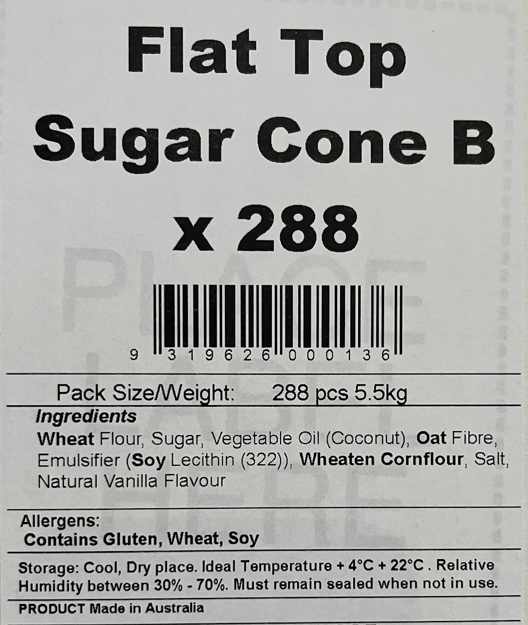 Flat Top Waffle cones size B - 288